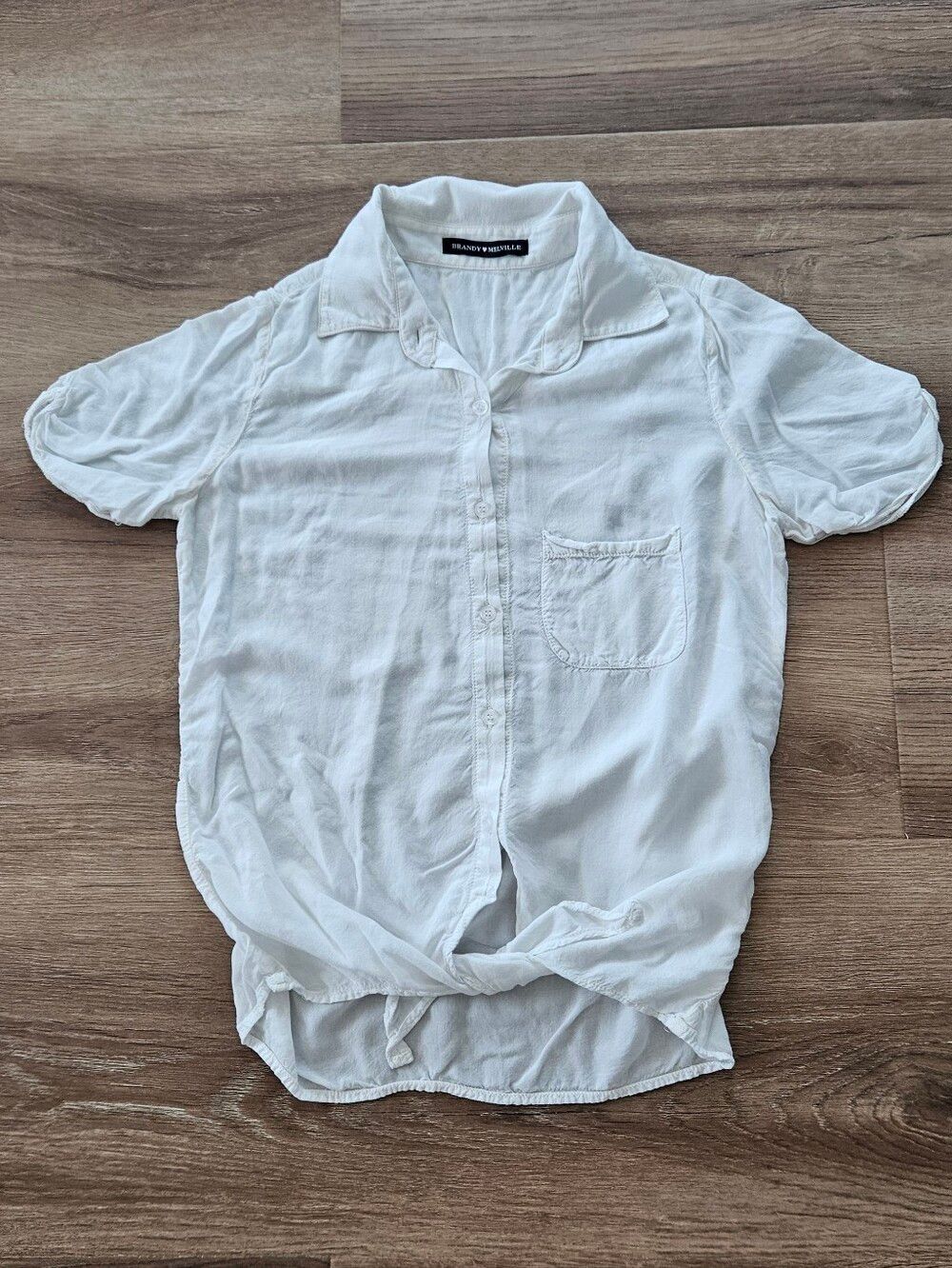 Brandy Melville Classic White Button-Up Short Sleeve Shirt With Tie Front Size S